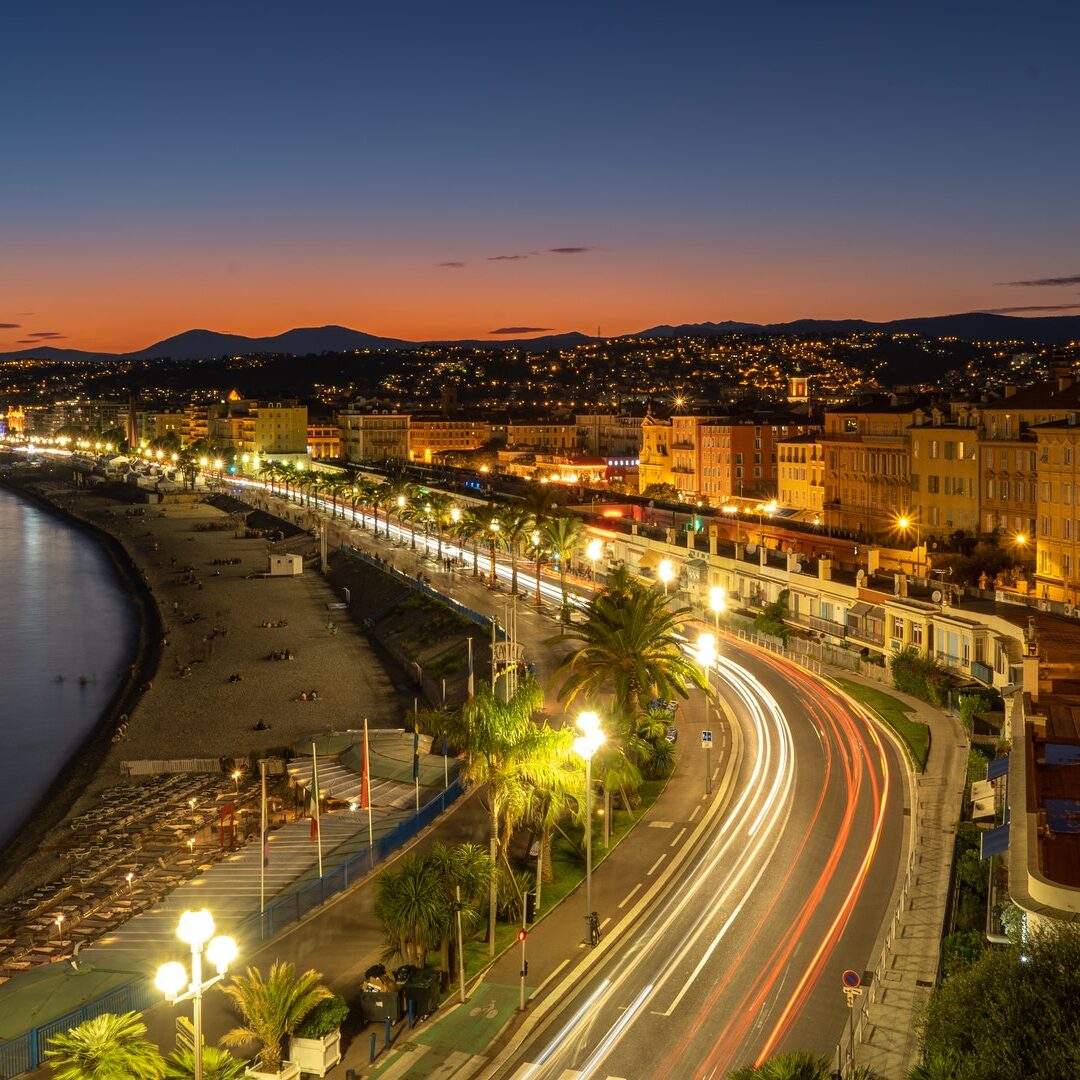 Nice, France downtown at night